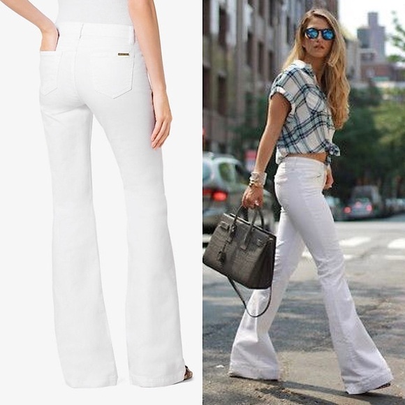 NWT MICHAEL KORS 70s White Stretch Denim High Rise Flare Leg Bell Bottom Jeans 8 - Picture 6 of 8